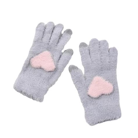Buy The Purple Tree Warm Winter Wool Fleece Fluffy Heart Gloves For ...