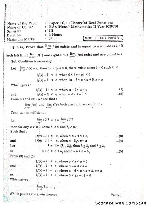 TRF question papers - BSC.(Honours.) Mathematics - Studocu