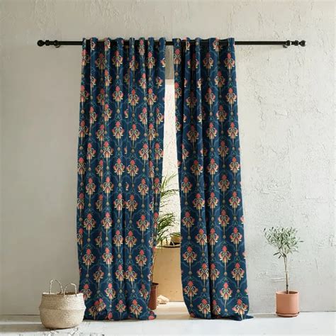 COTTON CURTAIN Pack Of 4 - Elegant Floral Print Room Darkening Curtain ...