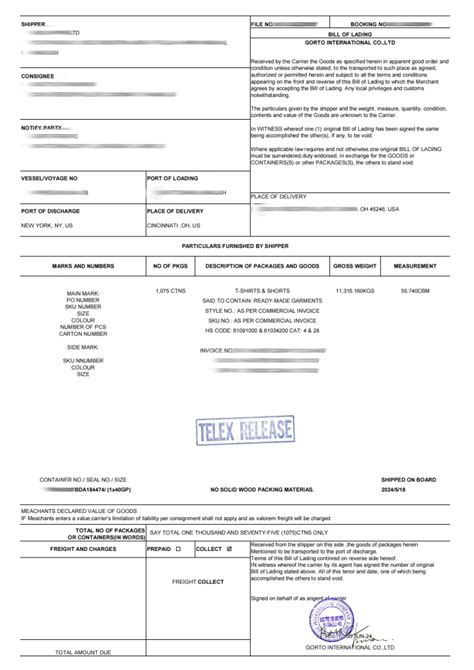 What is telex release bill of Lading