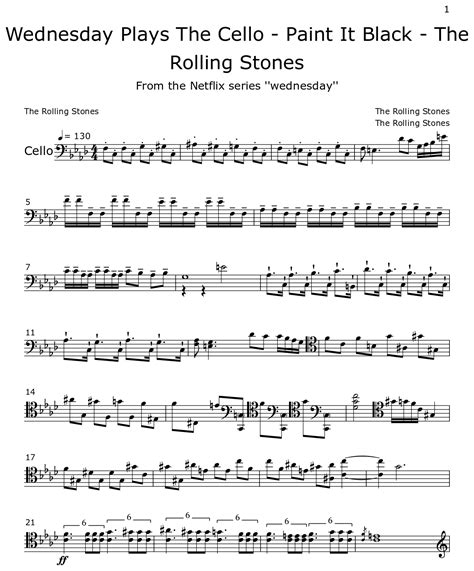 Wednesday Plays The Cello - Paint It Black - The Rolling Stones - Sheet ...