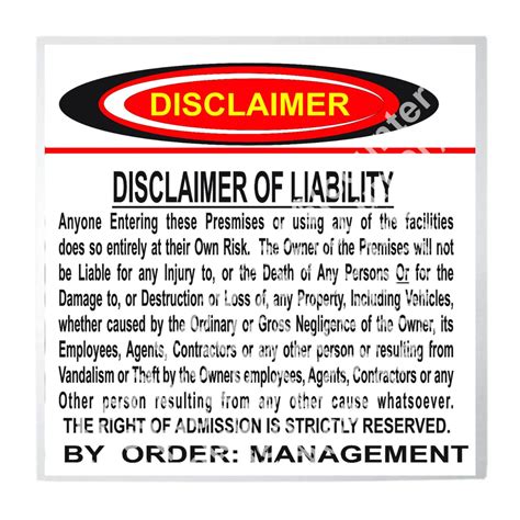 Liability Disclaimer Signs 的图像结果