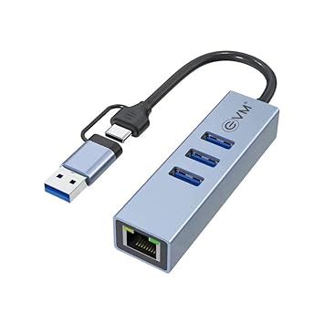 EVM 4in-1 Ethernet HUB - Dual Input with Type-C - 3xUSB 3.0 & RJ45 1000 ...