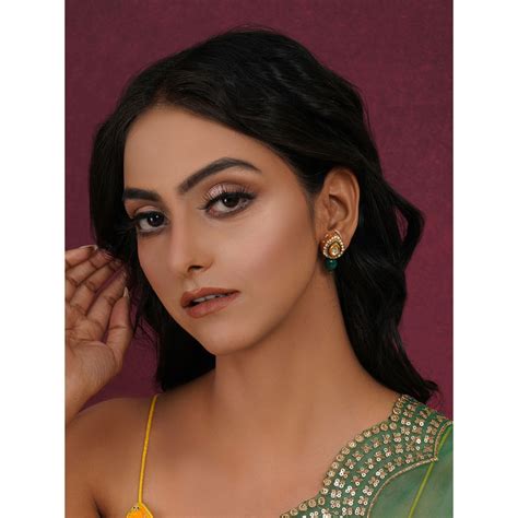 Buy Ruby Raang Studio Emerald Stone Kundan Drops Online