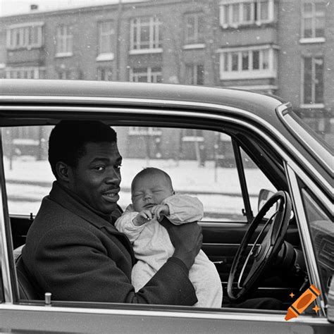 Black man driving with newborn baby in car during snow near Russian ...