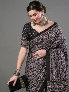 Buy Sareemall Digital Print Sambalpuri Cotton Blend, Art Silk Black ...