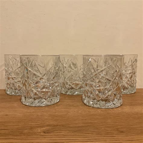Set of 5 Cut Glass Double Old Fashioned Glasses by Crystal Clear ...