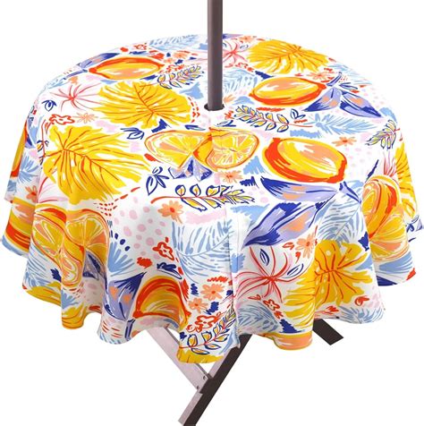 Round Outdoor Tablecloth with Umbrella Hole and Zipper, Patio Table ...