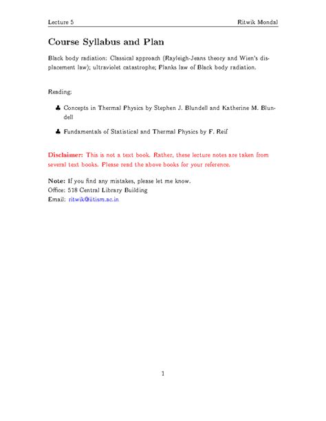 Black Body Radiation (Physics) - Course Syllabus and Plan Black body ...