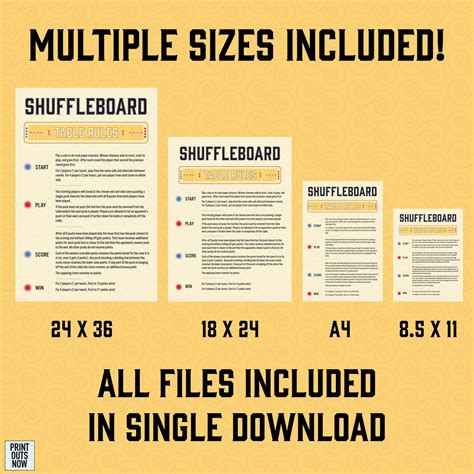 Printable Shuffleboard Table Rules - Ready to Hang, Frame, Etc! - Print ...