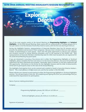 Fillable Online CCTA 2016 ANNUAL MEETING HIGHLIGHTS SESSION ...