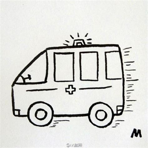 卡通120救护车简笔画卡通画画法 救护车儿童画手绘简易教程 救护车怎么画[ 图片/12P ] - 才艺君