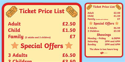 The Circus Ticket Price List and Show Times Display Sign