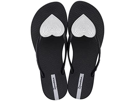 Ipanema Women's Wave Heart Flip Flop, Black/Silver, India | Ubuy