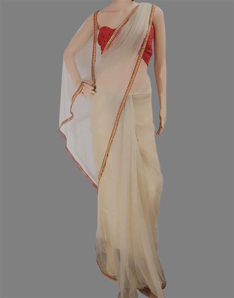 Off White Lace Border Net Saree – Peepal Clothing