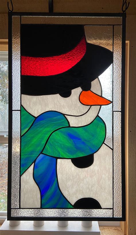 Snowman in Stained Glass Stained Glass Snowman Snowman Panel - Etsy ...