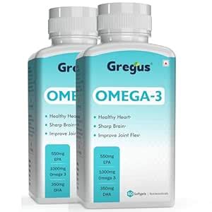 Gregus Omega Fish Oil 1000mg | 550mg DHA & 350mg EPA | 60 Softgels ...