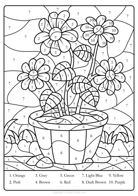 🖍️ Color by Number Flowers - Printable Coloring Page for Free - Pupla.com