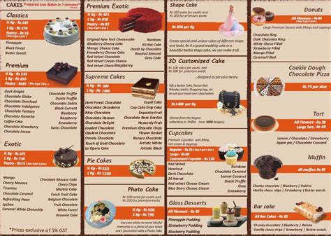 Menu at 7th heaven cakes &Bakery, Hyderabad, Reliance fresh lane