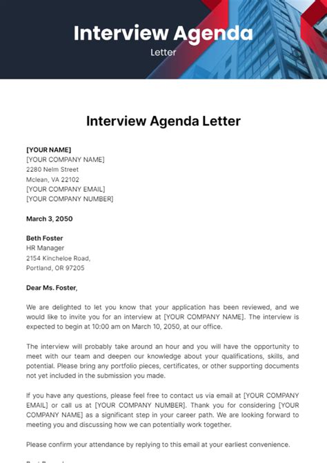 Free Interview Agenda Letter Template to Edit Online