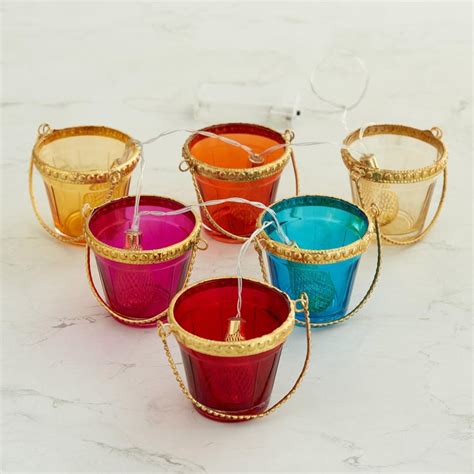 Buy Shalimar Multicolour Metal and Glass Votive with String Light - Set ...