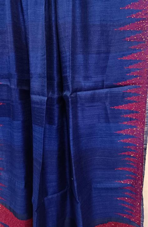 Royal Blue & Red Matka Silk Saree by Balaram Saha - Timeless Treasures