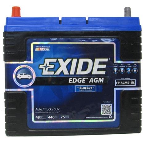 Exide Edge Fp Agm51jis Flat Plate Agm Sealed Automotive Battery ...