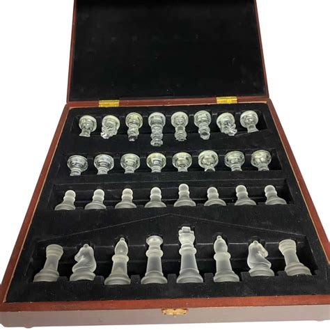 Glass Chess Set in Wooden Box(s)