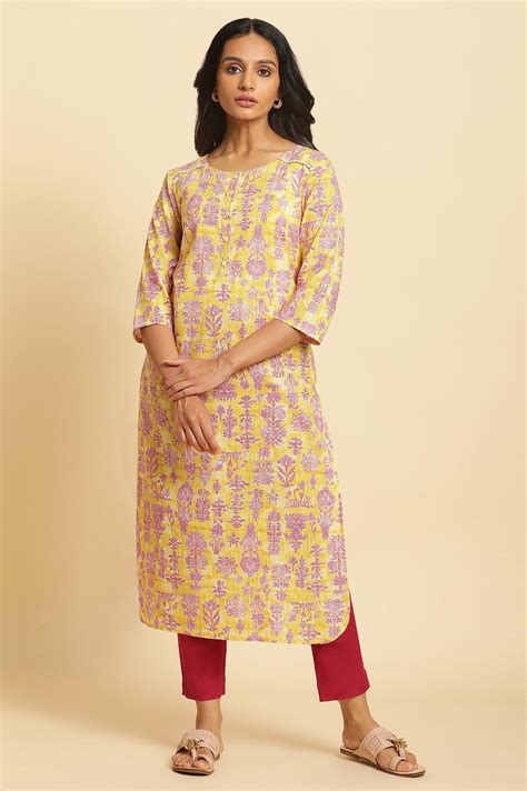 Buy Yellow Floral Printed Straight Kurta @ 1299 | W for woman – wforwoman