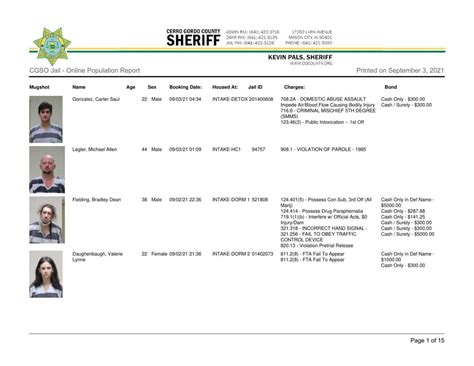 Cerro Gordo County Jail log for September 3