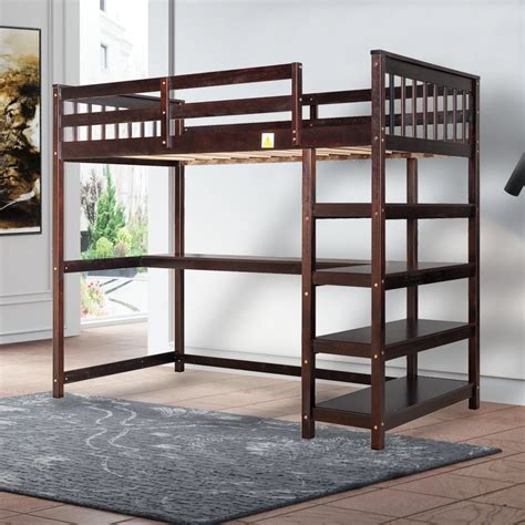Buy Double Loft Bed with Storage Shelf and Under Bed Desk, Main Color ...