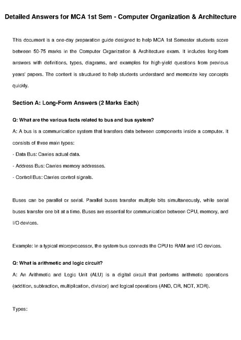 MCA 1st Sem COA Exam Prep: Detailed Answers & Key Concepts - Studocu