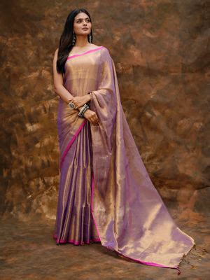 Buy Teejh Idayini Purple Organic Tissue Silk Saree with Unstitched ...