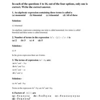NCERT Exemplar Solutions: Algebraic Expressions - Mathematics (Maths ...