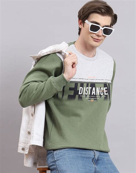 Buy Men Green Printed Round Neck Full Sleeve Sweatshirt Online in India ...