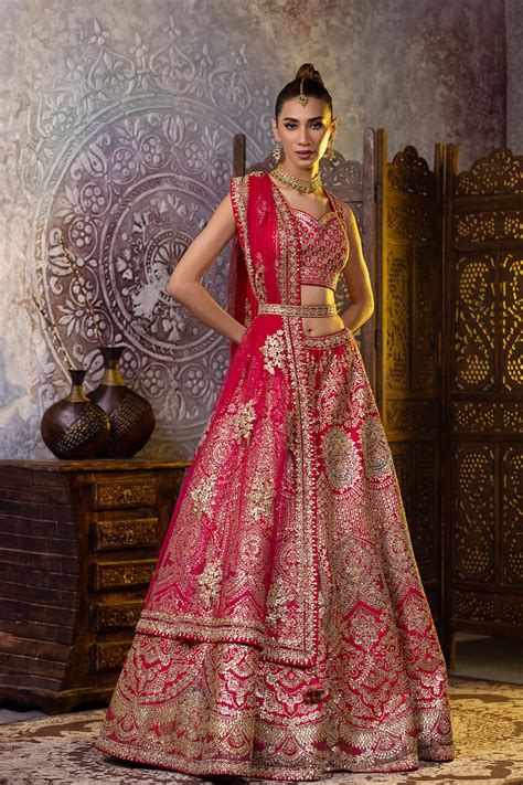 Magenta lehenga on brocade silk