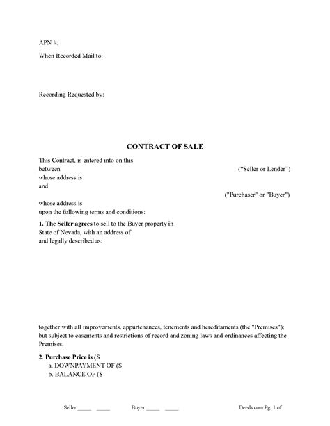 Mineral County Contract of Sale Form | Nevada | Deeds.com
