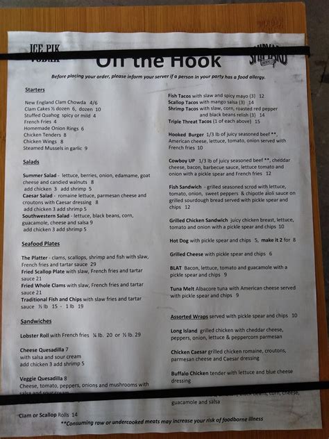 Menu at Off the Hook Bar & Grill, Fairhaven