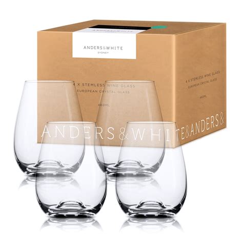 Stemless Wine Glasses. 'Hosking' (460ml) 4x Crystal Stemless Glasses ...