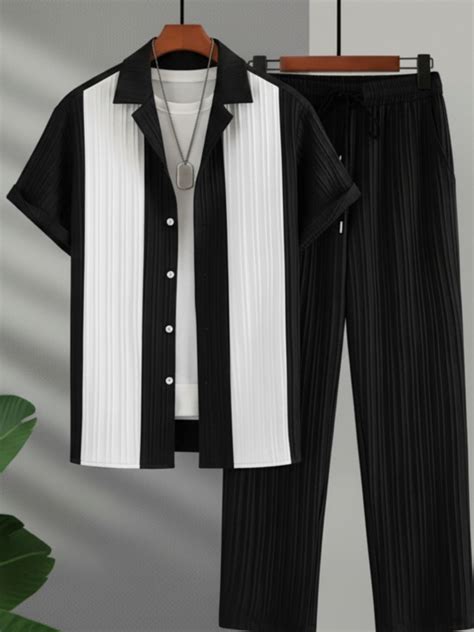 Monochrome Panel Cord Set for Men | Textured Co-Ord Outfit