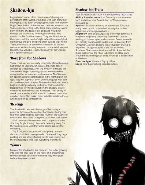 SHADOW-KIN Homebrewed Race dnd 5e | Dnd races, Dnd dragons, Dnd ...