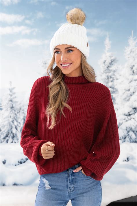 Red Long Sleeve Turtleneck Sweater