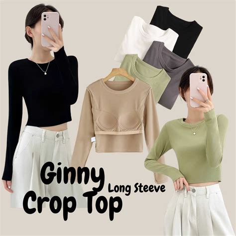 Ginny Long Sleeve Crop Top เสื้อครอป แขนยาว มีบราในตัว ไม่ต้องใส่บรา ...