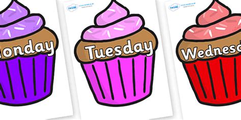 Days of the Week on Cupcakes (teacher made) - Twinkl