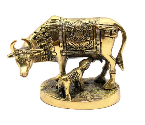 Stonkraft Brass Kamdhenu Cow Calf Kamadhenu Idol Murti Statue 5 ...