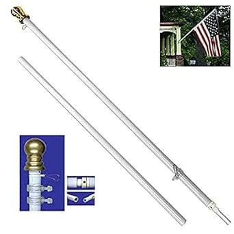 AES 6ft Aluminum Spinning Stabilizer Pole (White) Flag Pole Gold Ball w ...