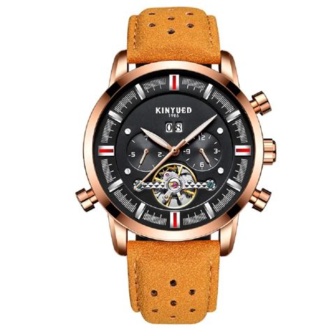 KINYUED Men Automatic Mechanical Watch Luminous Luxury Brand Leather ...