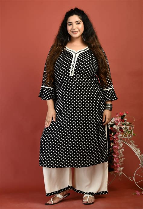 Plus Size Speckle Black Polka Dots Black Kurta Palazzo Set – DESINOOR.COM