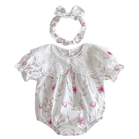 Pure Cotton Floral Lace Lapel Dress with Bubble Sleeves & Hairband for ...