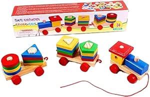 Smoneo Wooden Geometric Shape Stacking and Sorting Block Puzzle Train ...